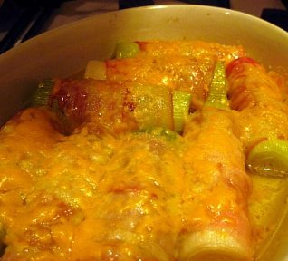 Zapečený pórek s parmskou šunkou