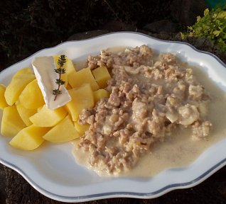 Smetanová omáčka s mletým masem a Hermelínem