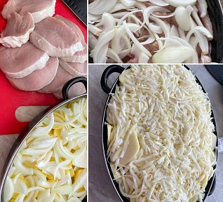 Kotlety na smetaně zapečené s brambory