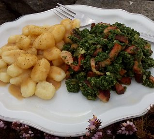 Špenát s debrecínským špekem nebo slaninou