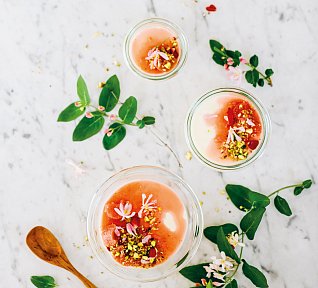 Panna cotta s rebarborovým přelivem