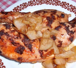 Česnekovo-zázvorové kuře na hruškách - pečené