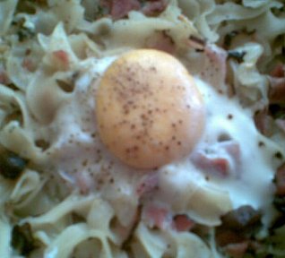 Houbové těstoviny s volským okem