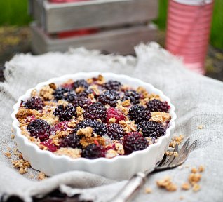 Ostružinovomalinový ovesný koláč