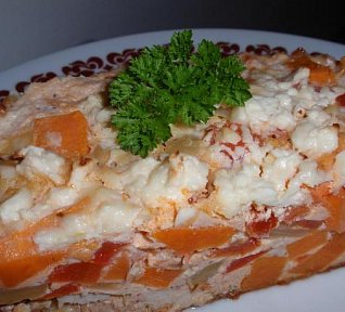 Batáty s masem a zeleninou - zapečené