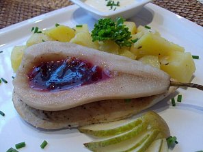 Kuřecí prsa s hruškou - z jedné pánve