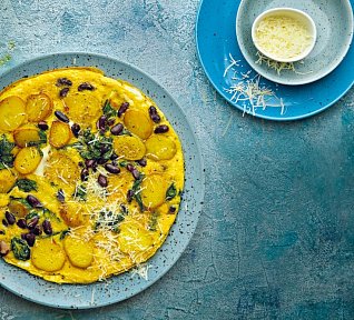 Bramborová frittata se špenátem a fazolemi Bramborová frittata se špenátem a fazolemi