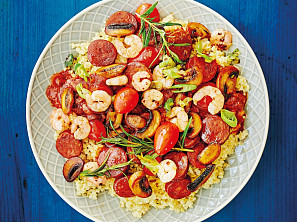 Chorizo s krevetami a bulgurem